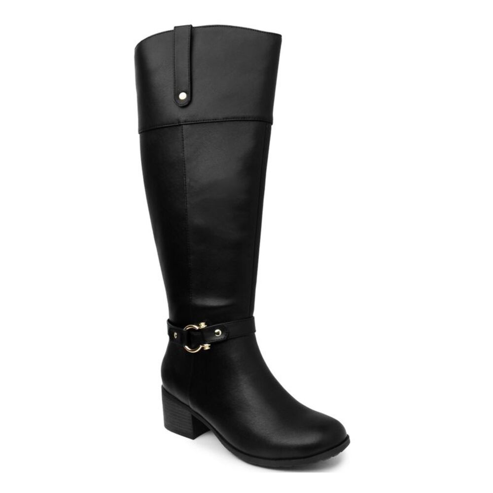 KAREN SCOTT Womens Black Stretch Round Toe Block Heel Zip-Up Heeled Boots 6